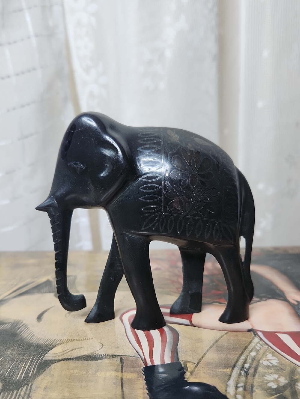 Vintage Bidri art Indian elephant meta figurine l
